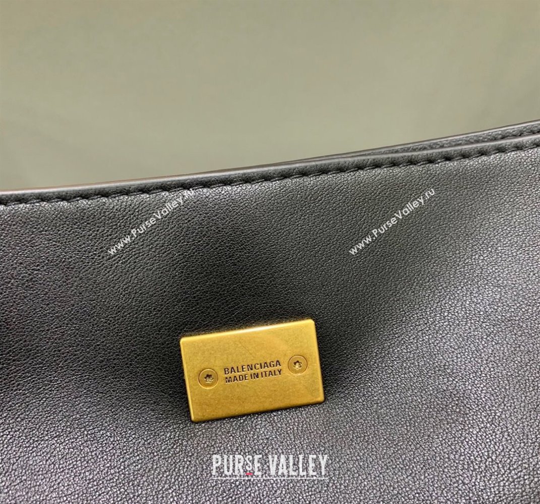 Balenciaga Bel Air Small Hobo Shoulder Bag in black smooth calfskin, aged-gold hardware 2025 (JM-250408084)