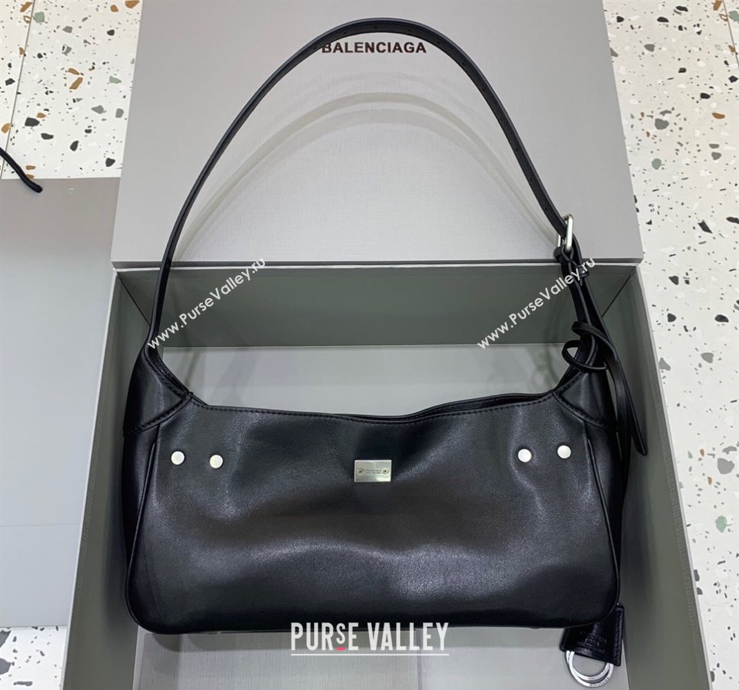 Balenciaga Bel Air Small Hobo Shoulder Bag in black smooth calfskin, aged-silver hardware 2025 (JM-250408085)