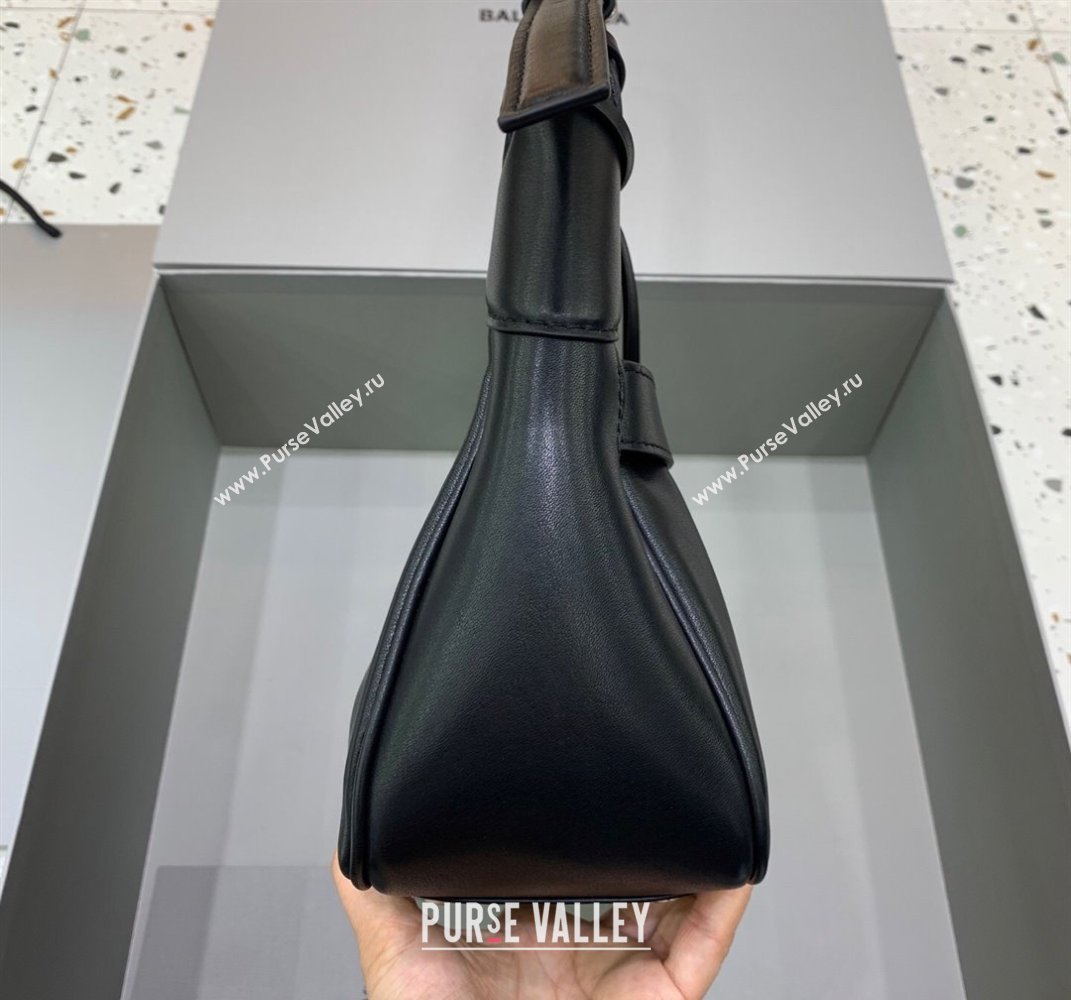 Balenciaga Bel Air Small Hobo Shoulder Bag in black smooth calfskin, aged-silver hardware 2025 (JM-250408085)