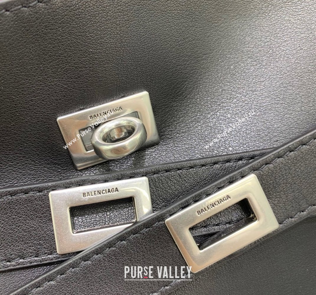 Balenciaga Bel Air Small Hobo Shoulder Bag in black smooth calfskin, aged-silver hardware 2025 (JM-250408085)