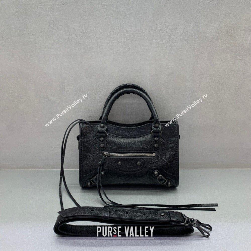 Balenciaga Le City Mini Bag in Black Arena Storico lambskin, brass hardware 2025 (JM-250409017)