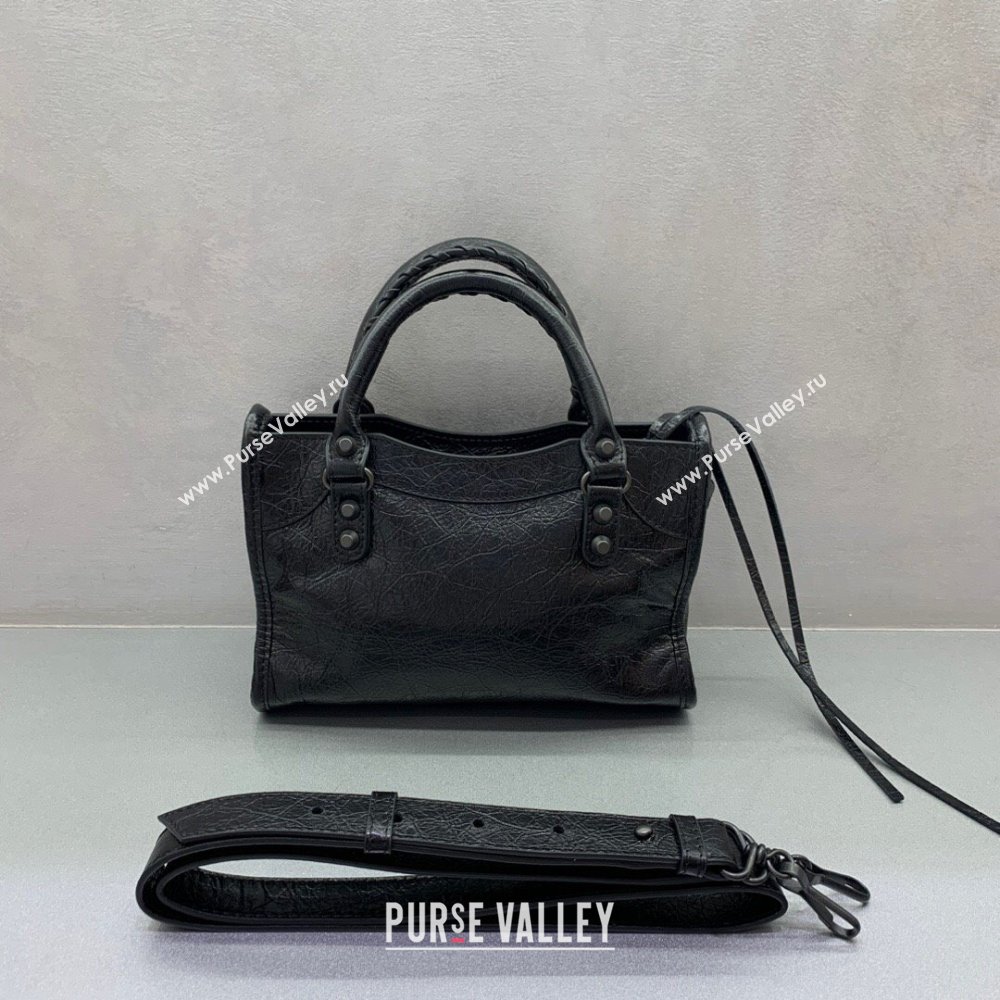 Balenciaga Le City Mini Bag in Black Arena Storico lambskin, brass hardware 2025 (JM-250409017)
