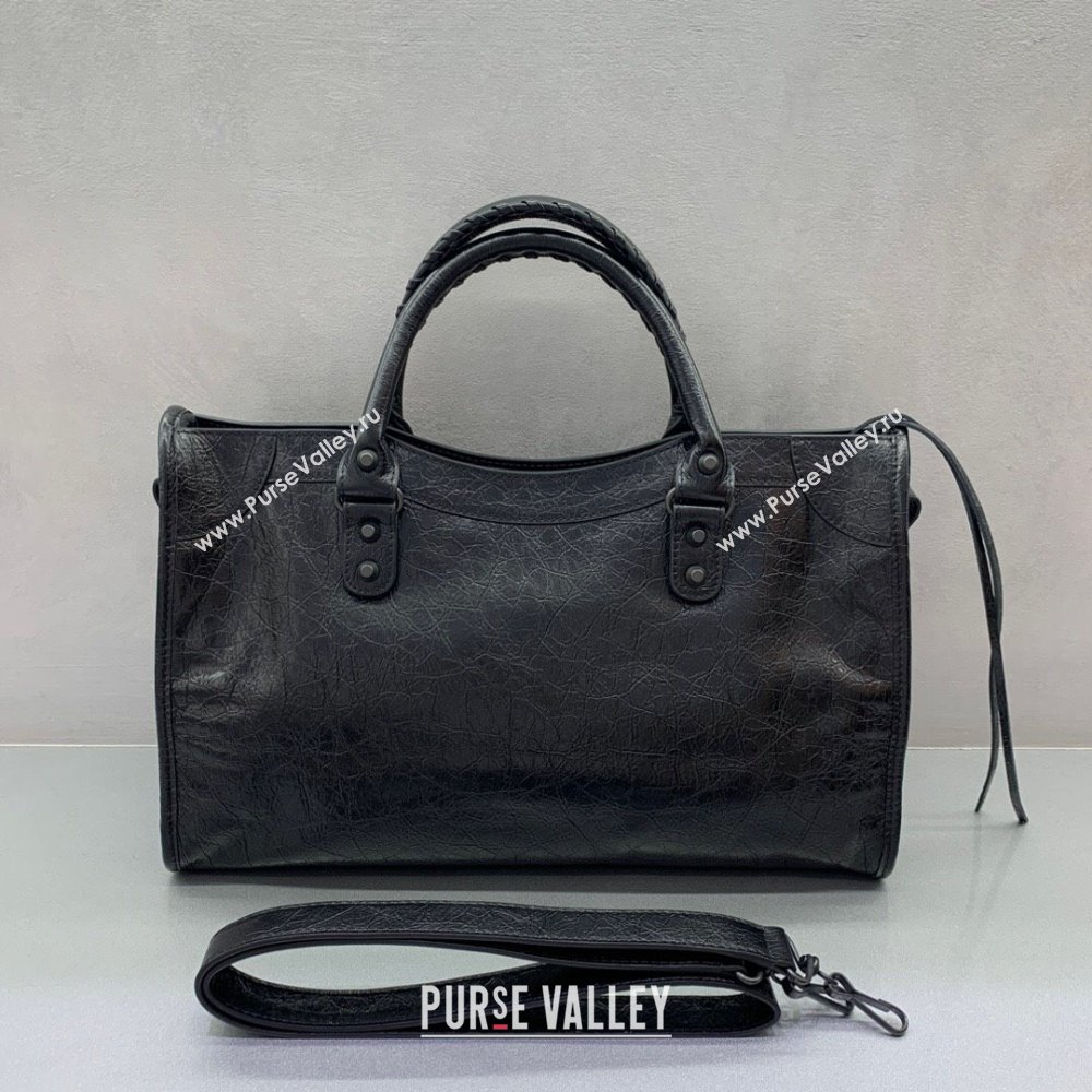 Balenciaga Le City Medium Bag in Black Arena Storico lambskin, brass hardware 2025 (JM-250409015)