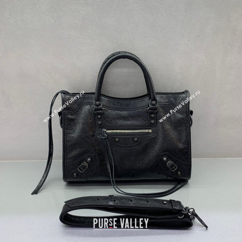 Balenciaga Le City Small Bag in Black Arena Storico lambskin, brass hardware 2025 (JM-250409016)