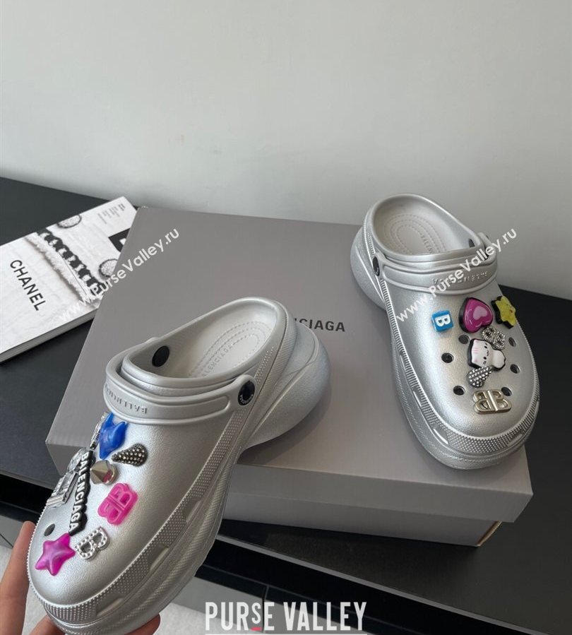 Balenciaga Crocs Mule in Silver Rubber with Charms 1 2025 (HQG-250708116)