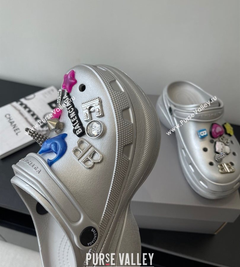 Balenciaga Crocs Mule in Silver Rubber with Charms 1 2025 (HQG-250708116)