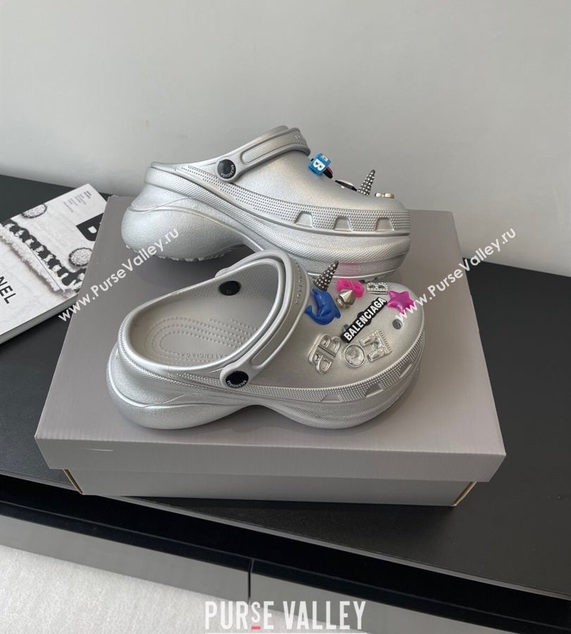 Balenciaga Crocs Mule in Silver Rubber with Charms 1 2025 (HQG-250708116)