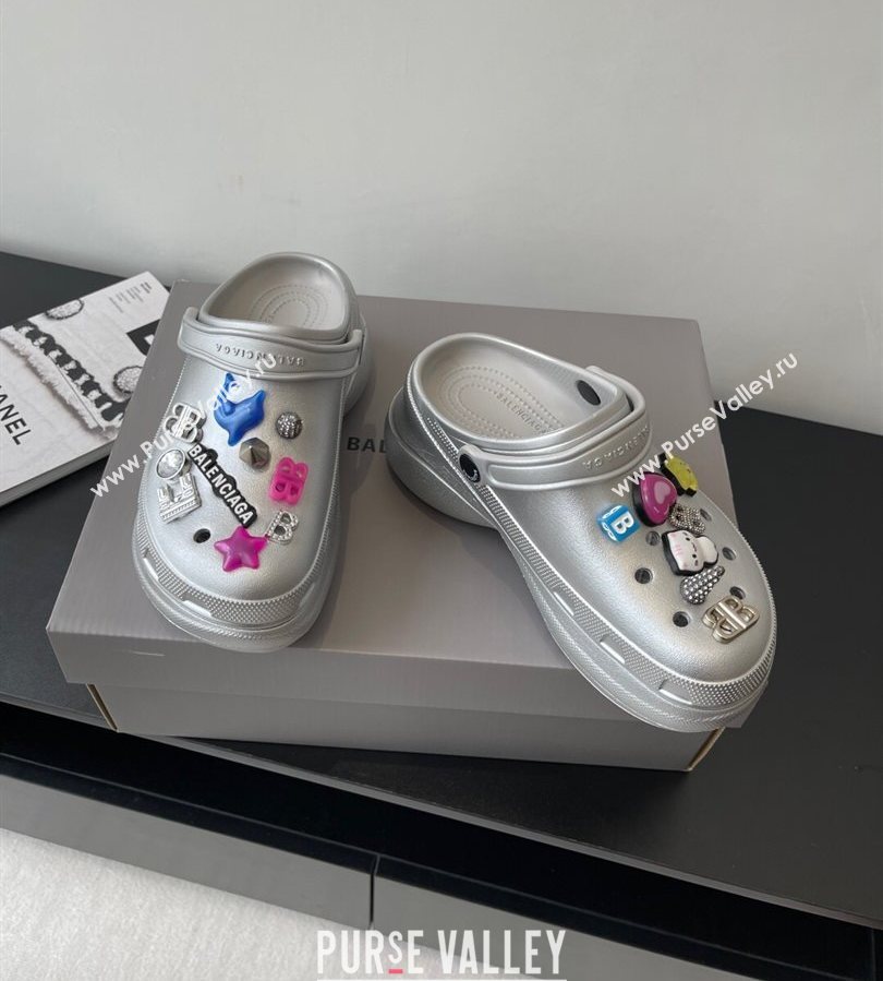 Balenciaga Crocs Mule in Silver Rubber with Charms 1 2025 (HQG-250708116)