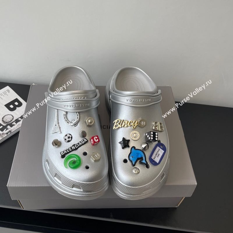 Balenciaga Crocs Mule in Silver Rubber with Charms 2 2025 (HQG-250708117)