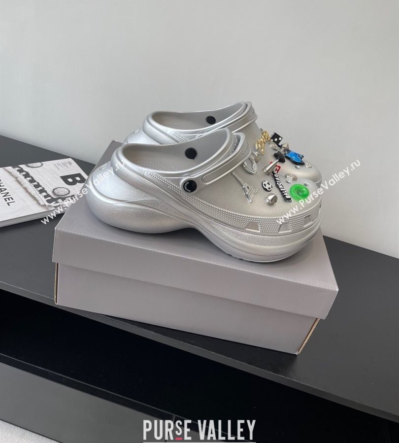 Balenciaga Crocs Mule in Silver Rubber with Charms 2 2025 (HQG-250708117)