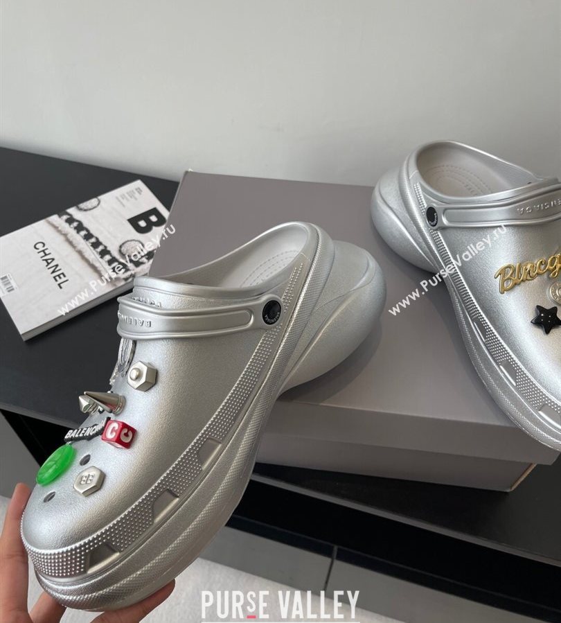 Balenciaga Crocs Mule in Silver Rubber with Charms 2 2025 (HQG-250708117)