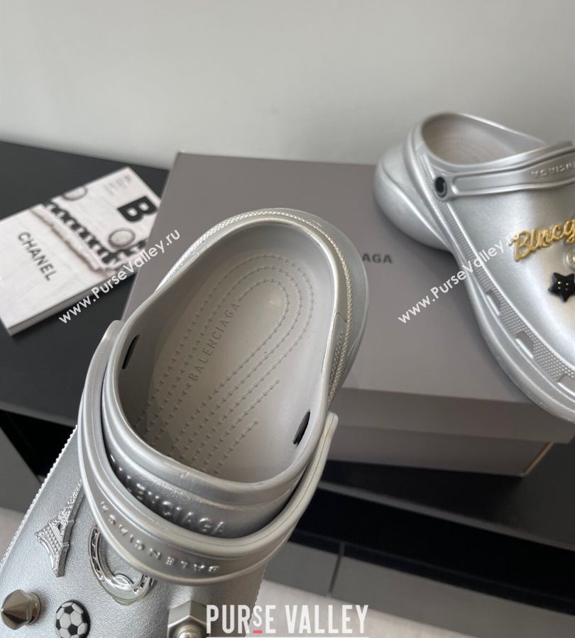 Balenciaga Crocs Mule in Silver Rubber with Charms 2 2025 (HQG-250708117)