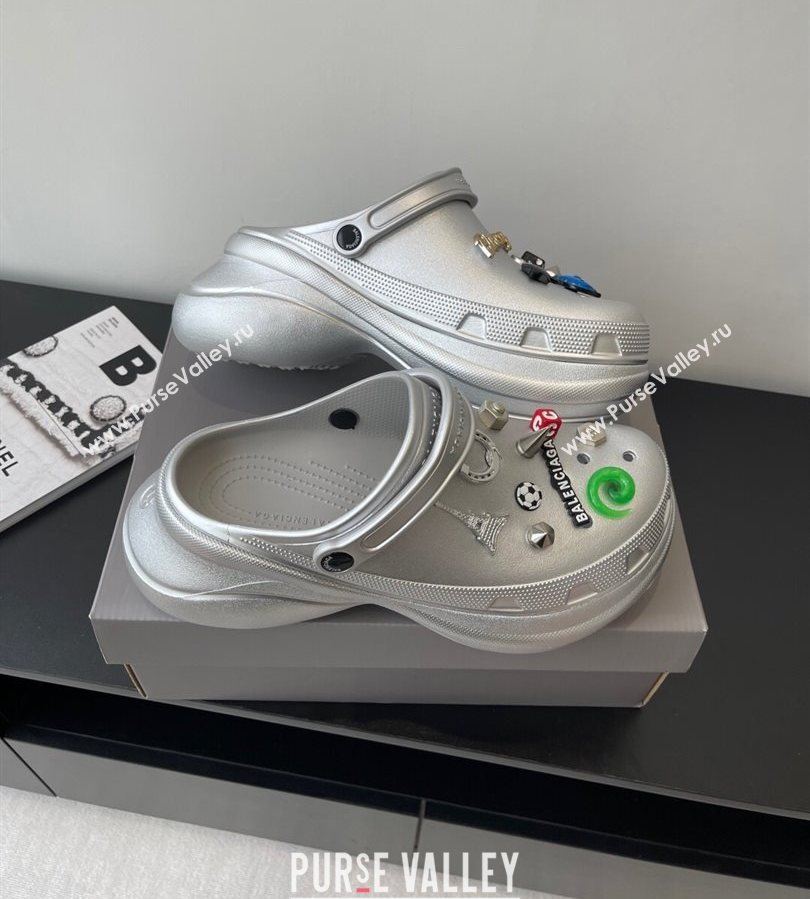 Balenciaga Crocs Mule in Silver Rubber with Charms 2 2025 (HQG-250708117)