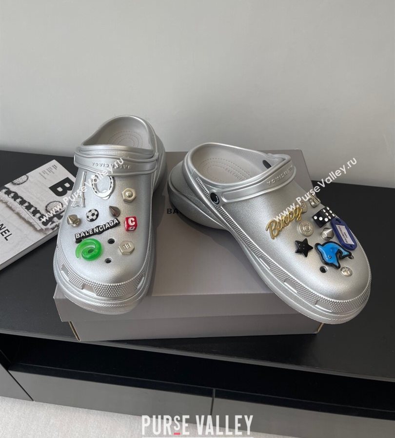 Balenciaga Crocs Mule in Silver Rubber with Charms 2 2025 (HQG-250708117)