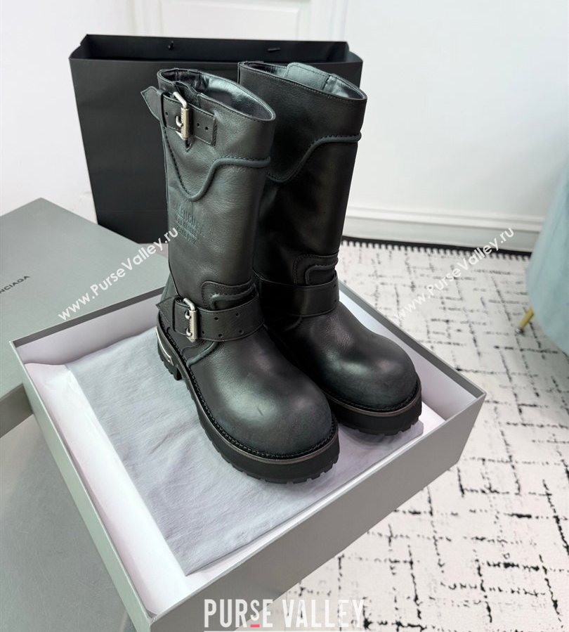 Balenciaga Venom Short Boots in Calfskin with Buckle Strap Black 2025 (KER-250708114)