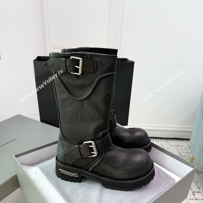 Balenciaga Venom Short Boots in Calfskin with Buckle Strap Black 2025 (KER-250708114)