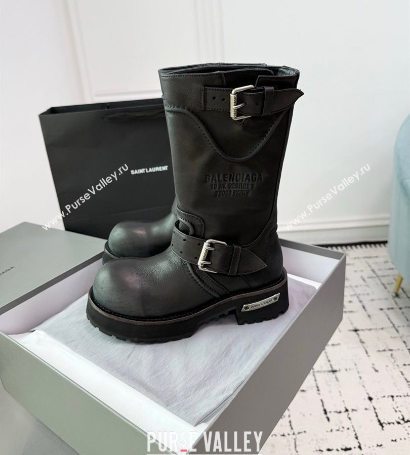 Balenciaga Venom Short Boots in Calfskin with Buckle Strap Black 2025 (KER-250708114)