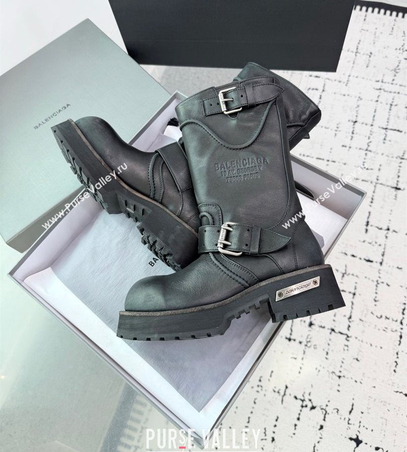 Balenciaga Venom Short Boots in Calfskin with Buckle Strap Black 2025 (KER-250708114)
