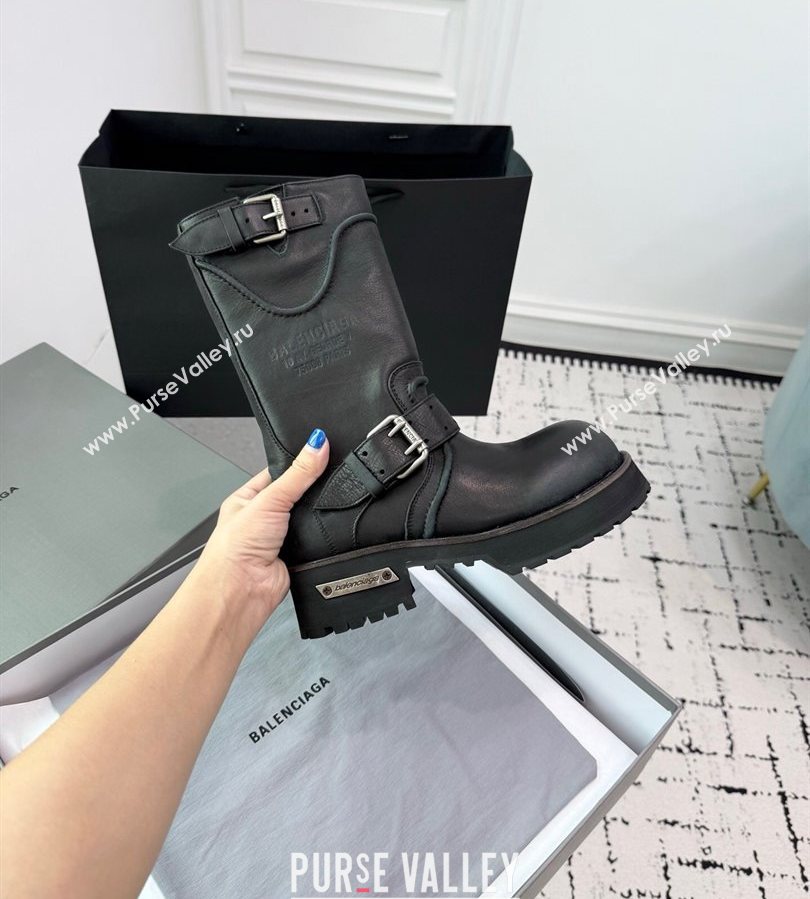 Balenciaga Venom Short Boots in Calfskin with Buckle Strap Black 2025 (KER-250708114)