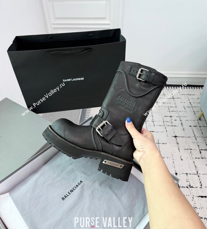 Balenciaga Venom Short Boots in Calfskin with Buckle Strap Black 2025 (KER-250708114)