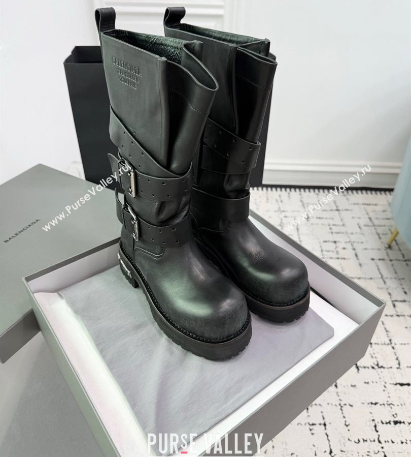 Balenciaga Venom High Boots in Calfskin with Buckle Strap Black 2025 (KER-250708112)