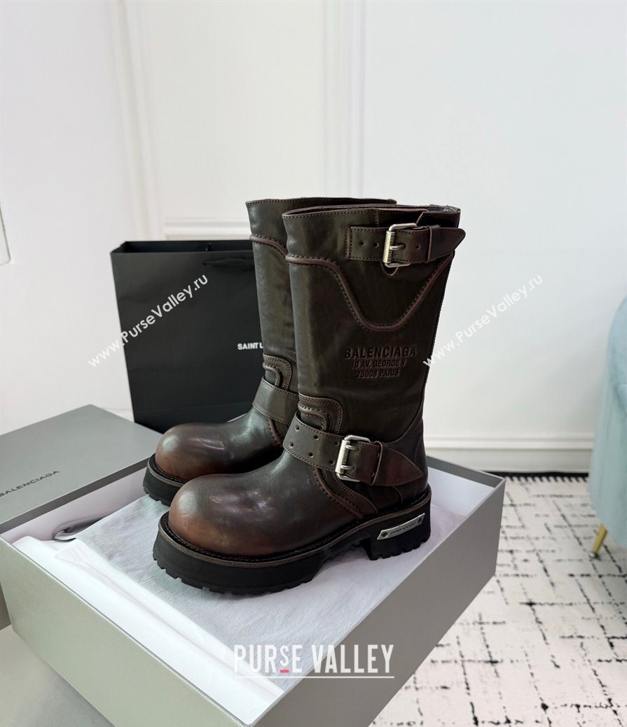 Balenciaga Venom Short Boots in Calfskin with Buckle Strap Brown 2025 (KER-250708115)