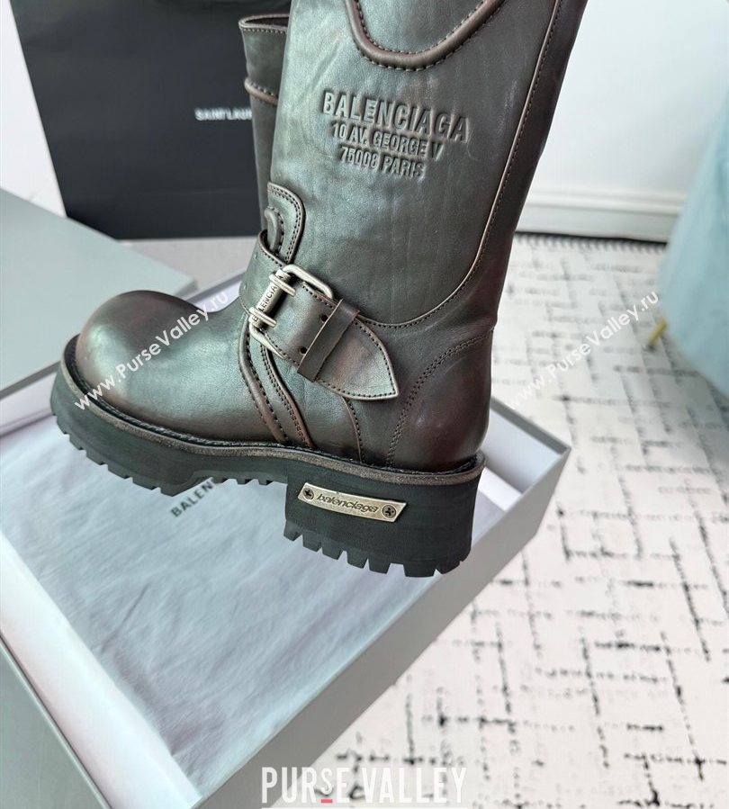 Balenciaga Venom Short Boots in Calfskin with Buckle Strap Brown 2025 (KER-250708115)