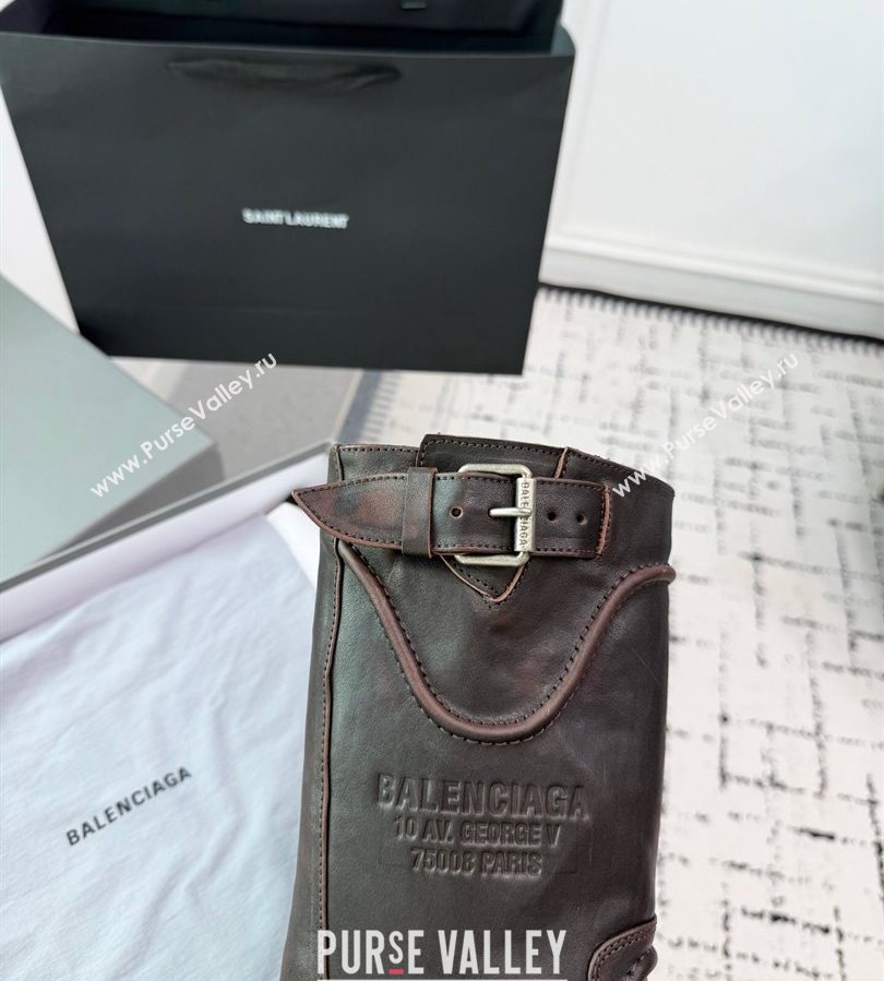 Balenciaga Venom Short Boots in Calfskin with Buckle Strap Brown 2025 (KER-250708115)