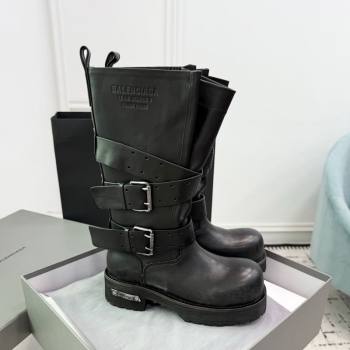 Balenciaga Venom High Boots in Calfskin with Buckle Strap Black 2025 (KER-250708112)