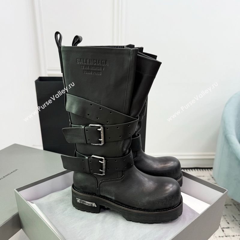 Balenciaga Venom High Boots in Calfskin with Buckle Strap Black 2025 (KER-250708112)