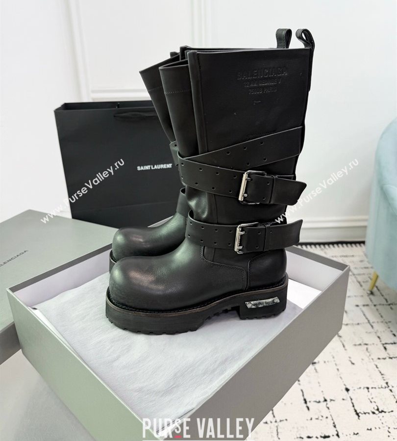 Balenciaga Venom High Boots in Calfskin with Buckle Strap Black 2025 (KER-250708112)