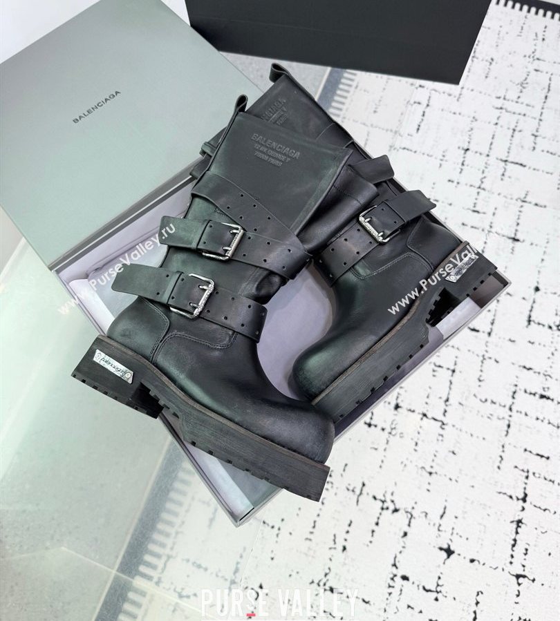 Balenciaga Venom High Boots in Calfskin with Buckle Strap Black 2025 (KER-250708112)