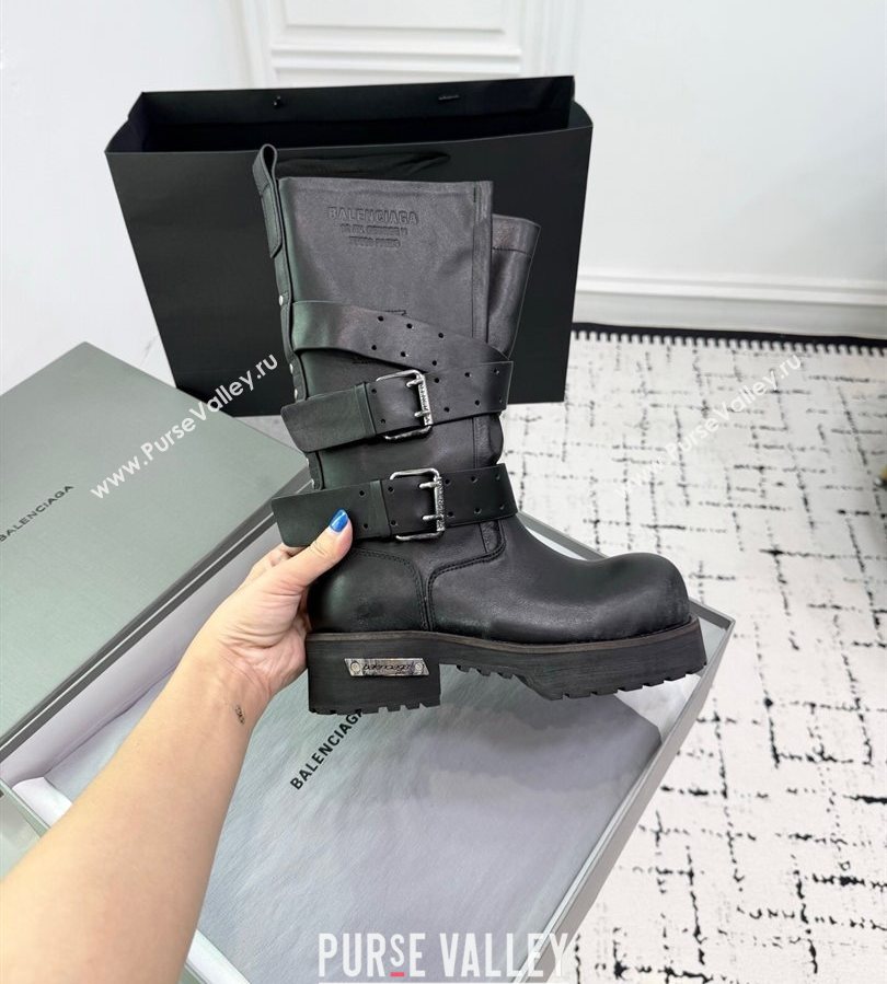 Balenciaga Venom High Boots in Calfskin with Buckle Strap Black 2025 (KER-250708112)