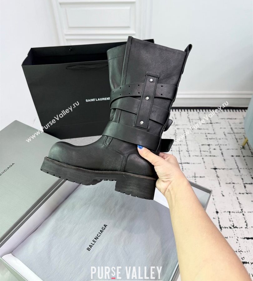 Balenciaga Venom High Boots in Calfskin with Buckle Strap Black 2025 (KER-250708112)