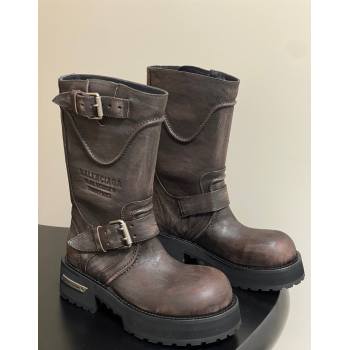 Balenciaga Womens Venom Mid Boots 5cm with Strap Buckle in Calfskin Brown 2025 (MD-250827021)