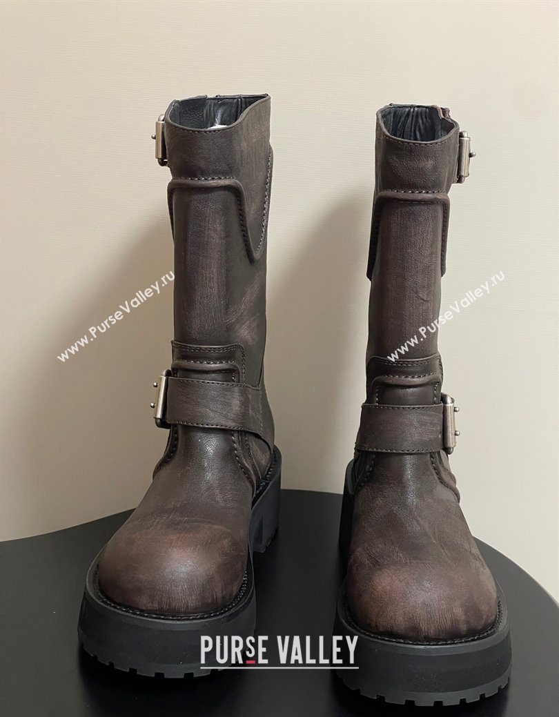 Balenciaga Womens Venom Mid Boots 5cm with Strap Buckle in Calfskin Brown 2025 (MD-250827021)