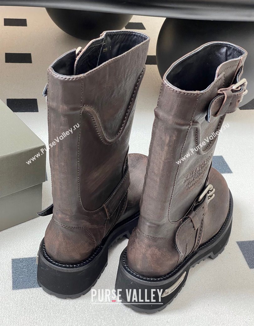 Balenciaga Womens Venom Mid Boots 5cm with Strap Buckle in Calfskin Brown 2025 (MD-250827021)