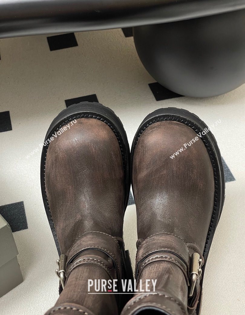 Balenciaga Womens Venom Mid Boots 5cm with Strap Buckle in Calfskin Brown 2025 (MD-250827021)