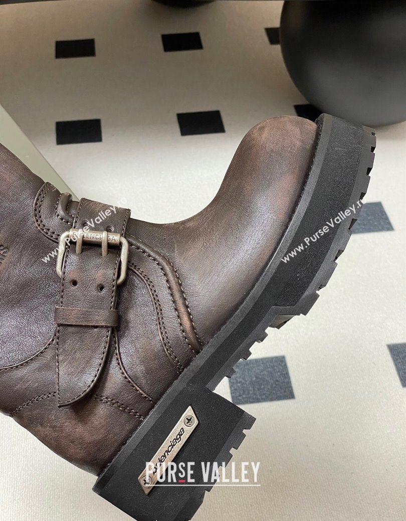 Balenciaga Womens Venom Mid Boots 5cm with Strap Buckle in Calfskin Brown 2025 (MD-250827021)