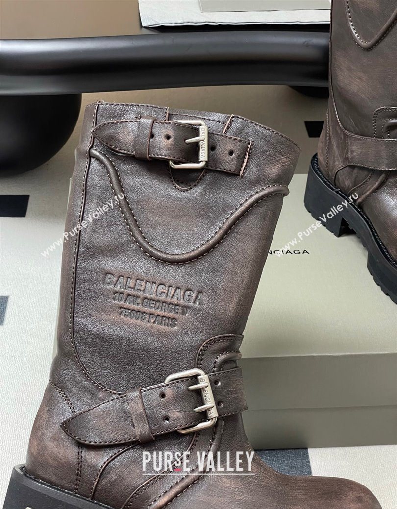 Balenciaga Womens Venom Mid Boots 5cm with Strap Buckle in Calfskin Brown 2025 (MD-250827021)