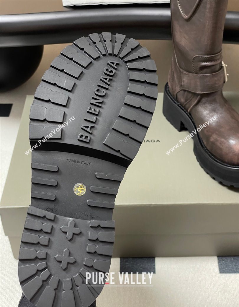 Balenciaga Womens Venom Mid Boots 5cm with Strap Buckle in Calfskin Brown 2025 (MD-250827021)