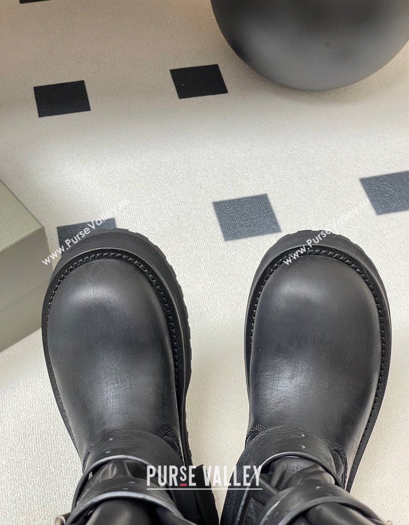 Balenciaga Womens Venom Mid Boots 5cm with Strap Buckle in Calfskin Black 2025 (MD-250827020)