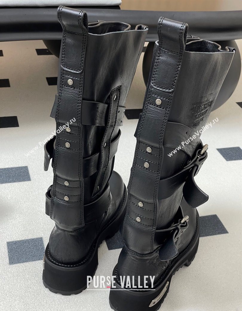 Balenciaga Womens Venom Mid Boots 5cm with Strap Buckle in Calfskin Black 2025 (MD-250827020)