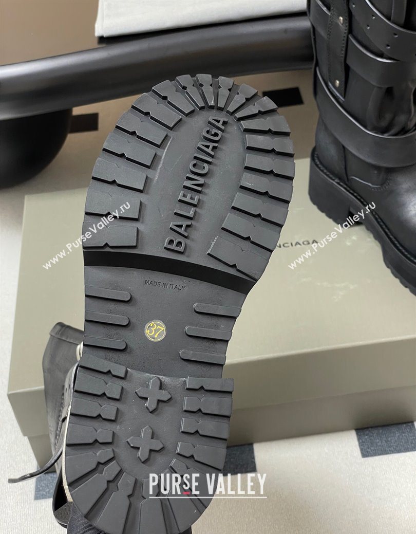 Balenciaga Womens Venom Mid Boots 5cm with Strap Buckle in Calfskin Black 2025 (MD-250827020)