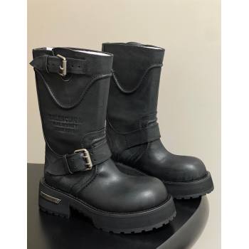 Balenciaga Womens Venom Mid Boots 5cm with Strap Buckle in Calfskin Black 2025 (MD-250827020)