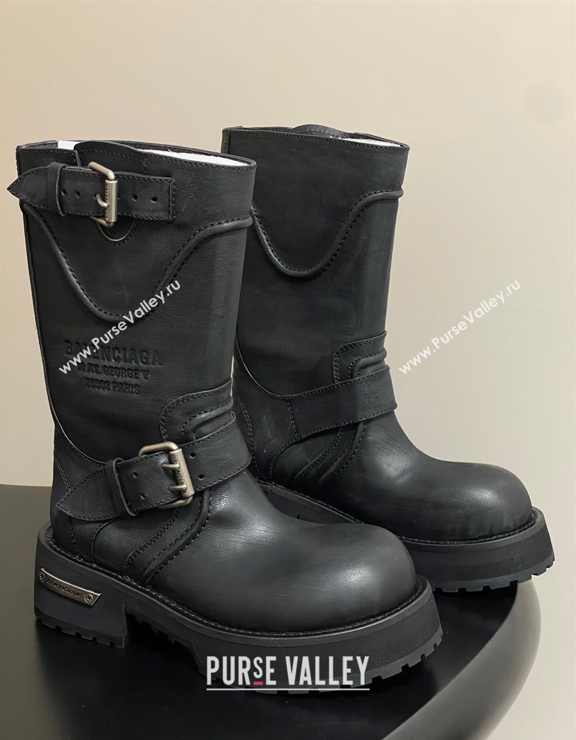 Balenciaga Womens Venom Mid Boots 5cm with Strap Buckle in Calfskin Black 2025 (MD-250827020)