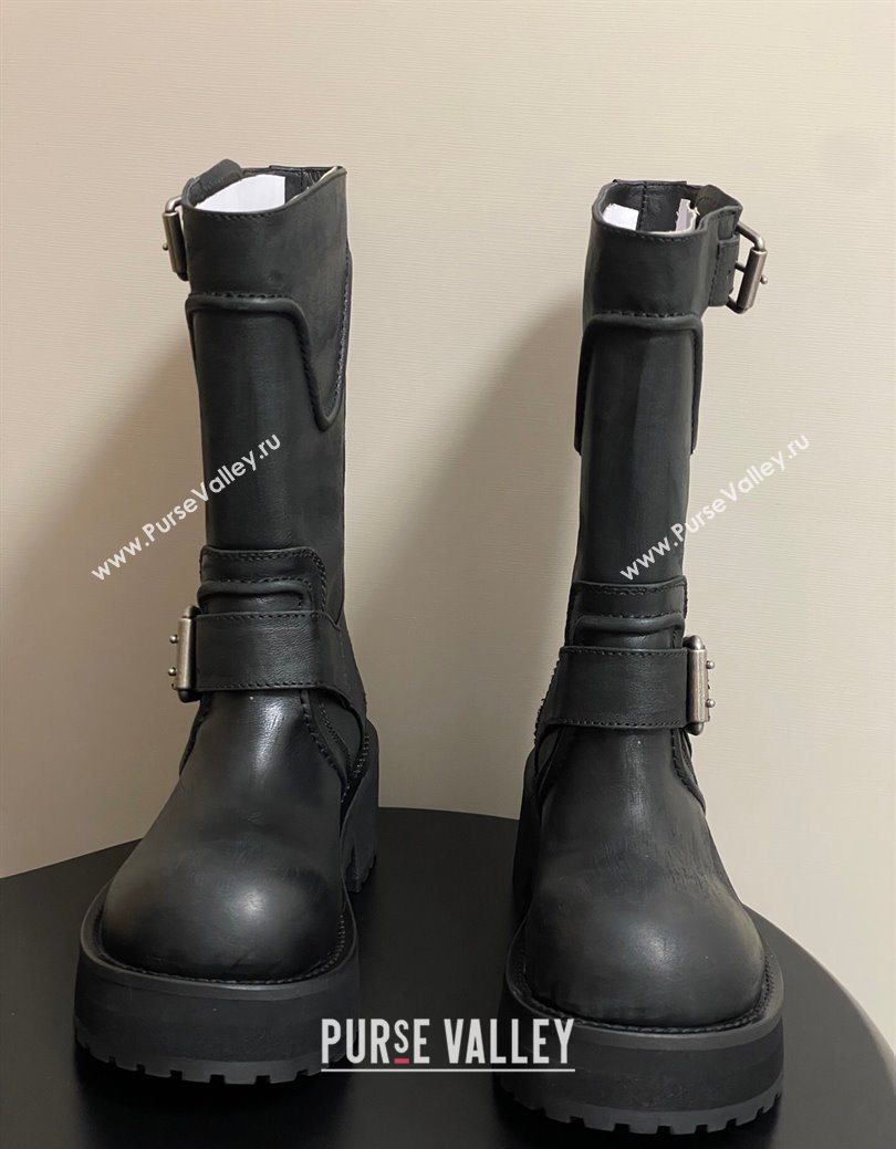 Balenciaga Womens Venom Mid Boots 5cm with Strap Buckle in Calfskin Black 2025 (MD-250827020)