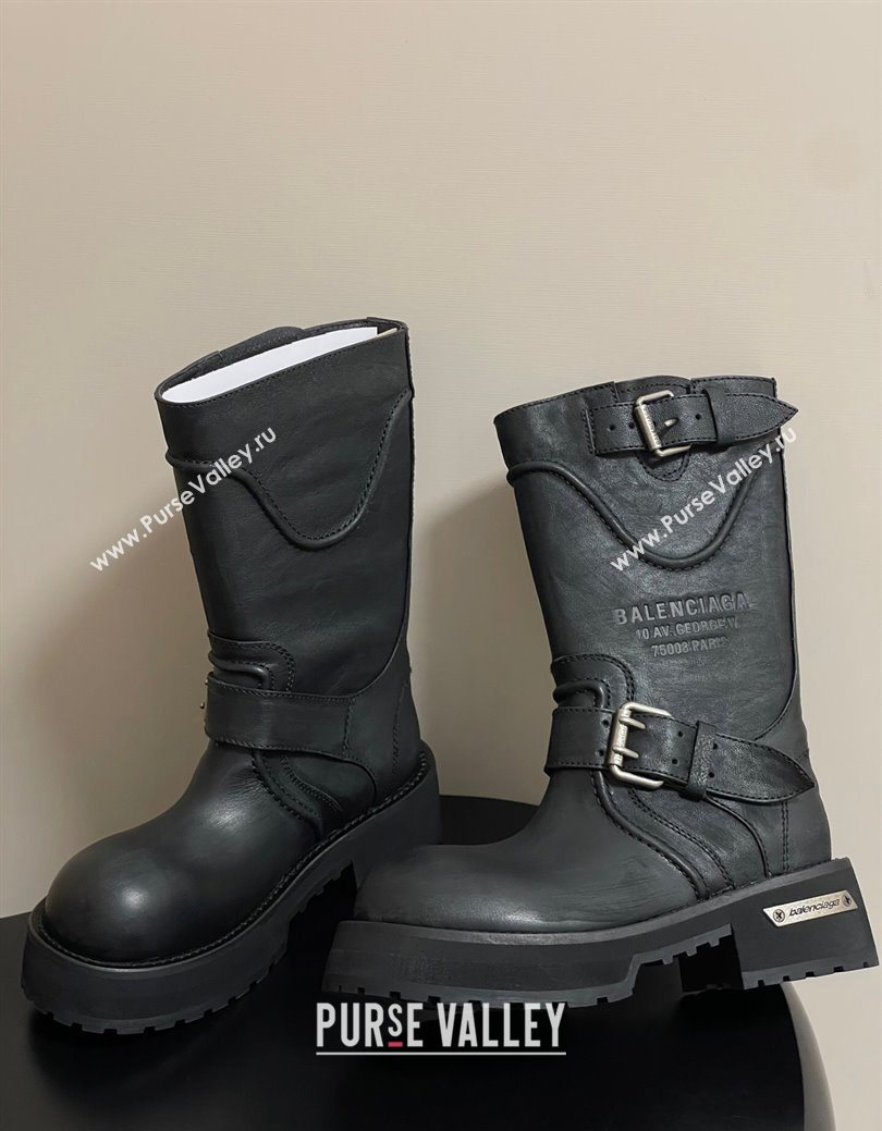 Balenciaga Womens Venom Mid Boots 5cm with Strap Buckle in Calfskin Black 2025 (MD-250827020)