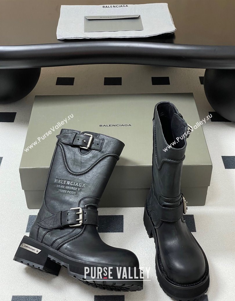 Balenciaga Womens Venom Mid Boots 5cm with Strap Buckle in Calfskin Black 2025 (MD-250827020)