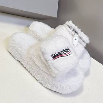 Balenciaga Shearling-Like Platform Slides Sandal White 2025 0827 (MD-250827017)